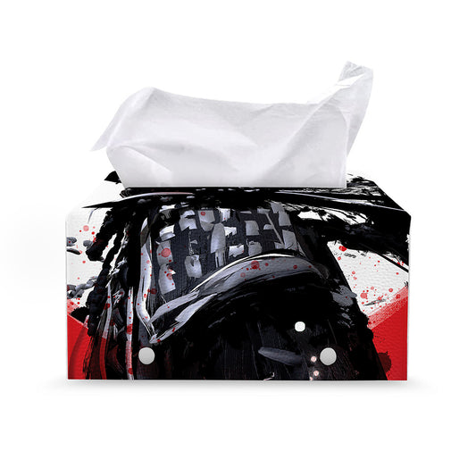 Samurai And Crow Print Leather Tissue Box Cover