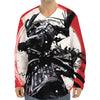 Samurai And Crow Print Long Sleeve Baseball Jersey