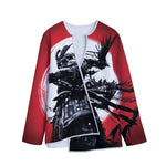 Samurai And Crow Print Long Sleeve Short Coat