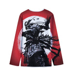 Samurai And Crow Print Long Sleeve Short Coat