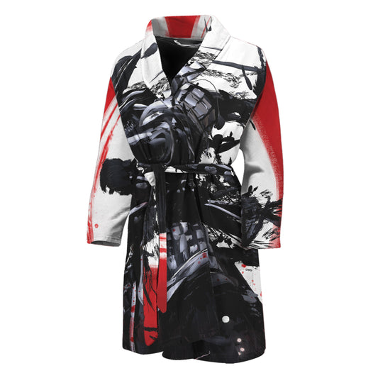 Samurai And Crow Print Men's Bathrobe