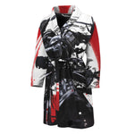 Samurai And Crow Print Men's Bathrobe