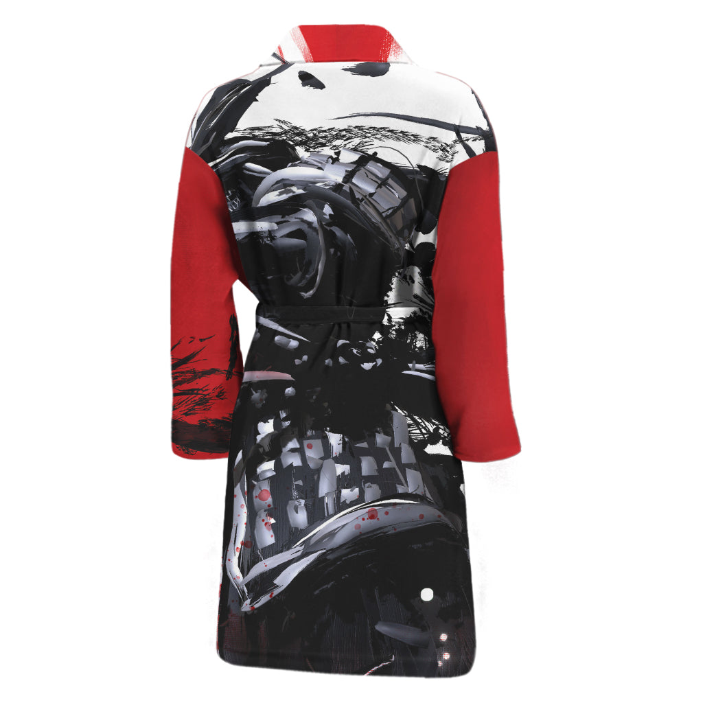 Samurai And Crow Print Men's Bathrobe