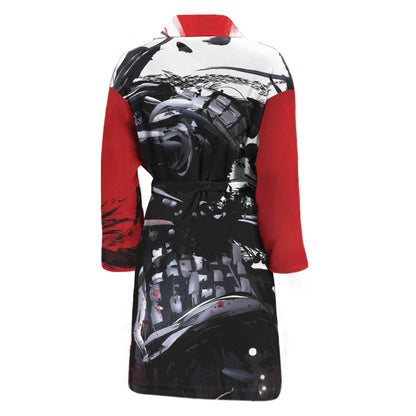 Samurai And Crow Print Men's Bathrobe