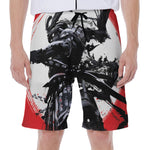 Samurai And Crow Print Men's Beach Shorts