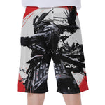 Samurai And Crow Print Men's Beach Shorts
