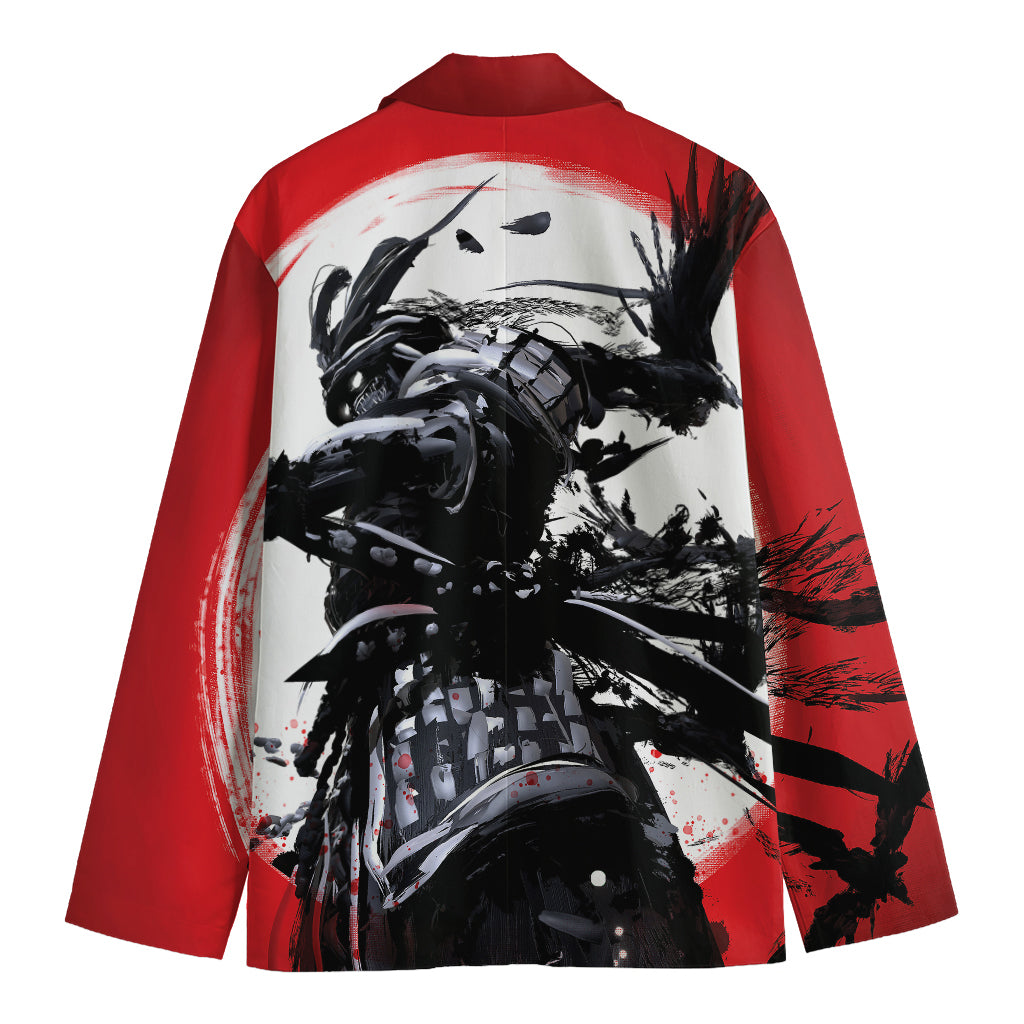 Samurai And Crow Print Men's Blazer