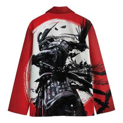 Samurai And Crow Print Men's Blazer