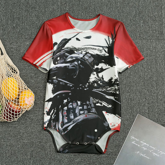 Samurai And Crow Print Men's Bodysuit