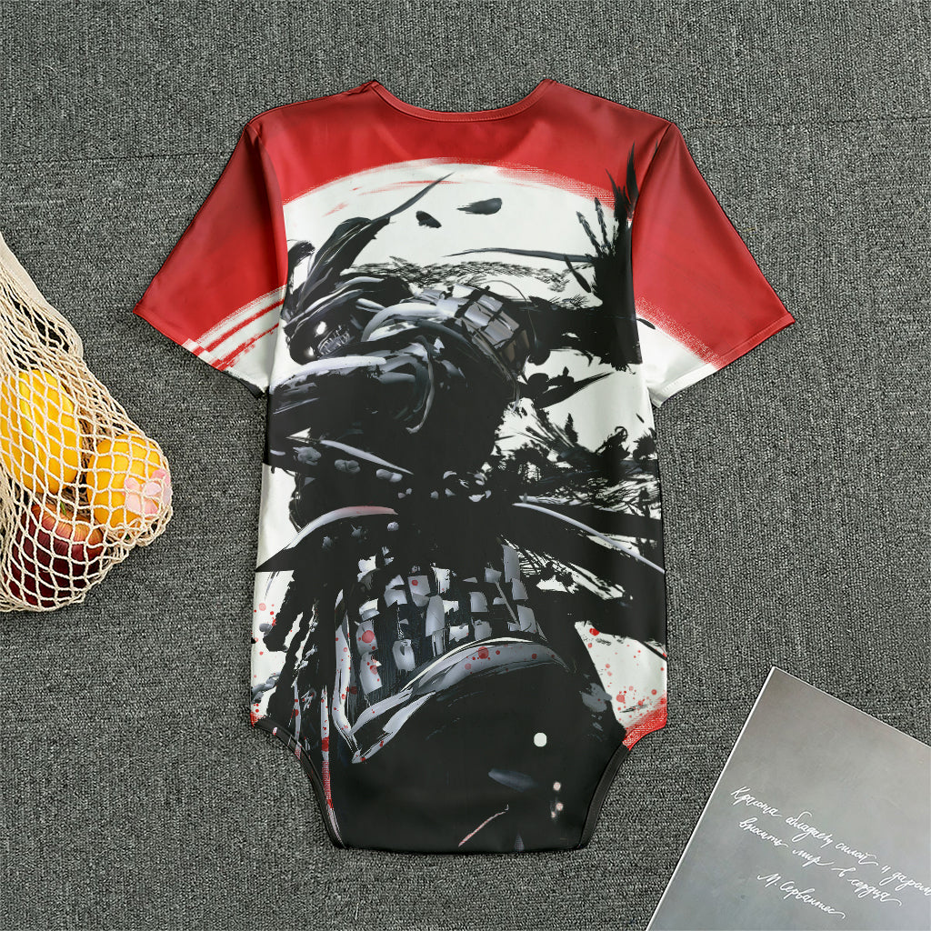 Samurai And Crow Print Men's Bodysuit