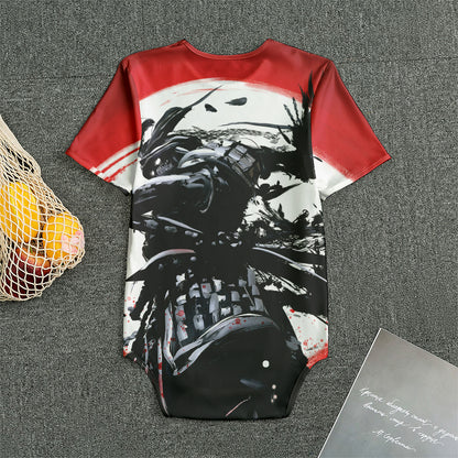 Samurai And Crow Print Men's Bodysuit