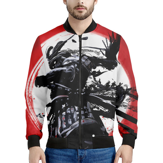 Samurai And Crow Print Men's Bomber Jacket