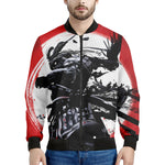 Samurai And Crow Print Men's Bomber Jacket