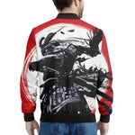 Samurai And Crow Print Men's Bomber Jacket