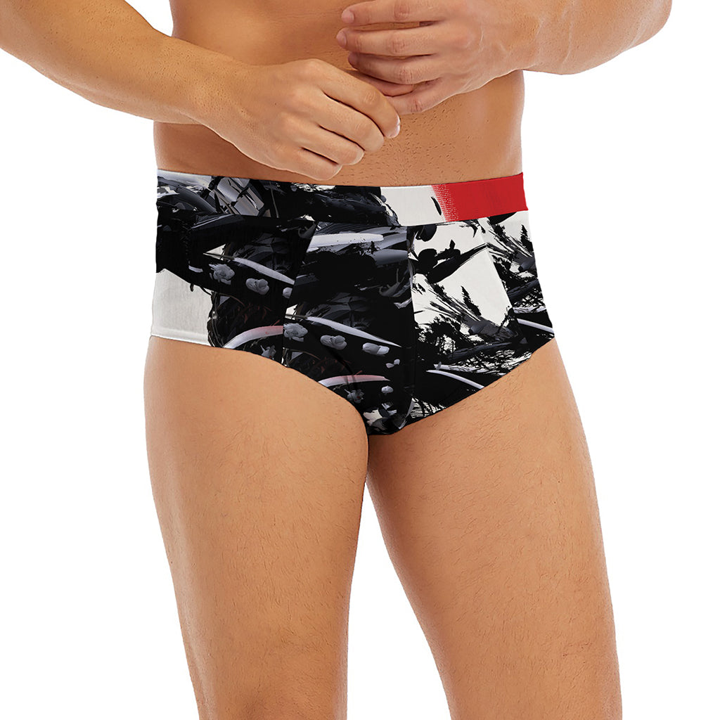 Samurai And Crow Print Men's Briefs