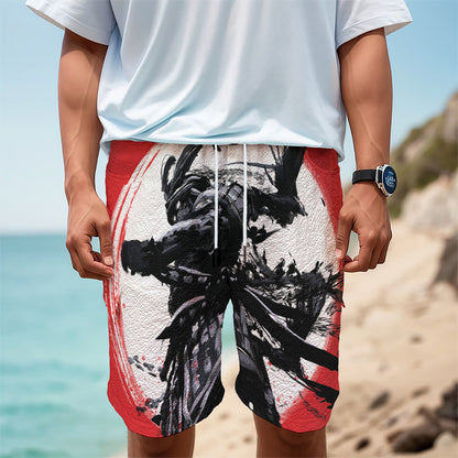 Samurai And Crow Print Men's Cargo Shorts