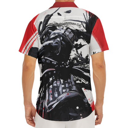Samurai And Crow Print Men's Deep V-Neck Shirt