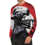 Samurai And Crow Print Men's Long Sleeve Rash Guard