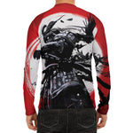 Samurai And Crow Print Men's Long Sleeve Rash Guard