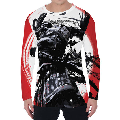 Samurai And Crow Print Men's Long Sleeve T-Shirt