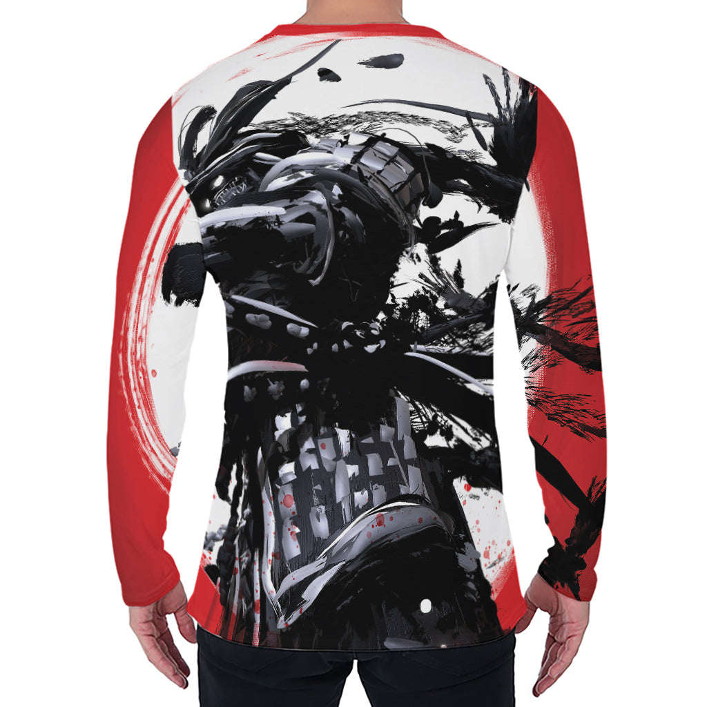Samurai And Crow Print Men's Long Sleeve T-Shirt