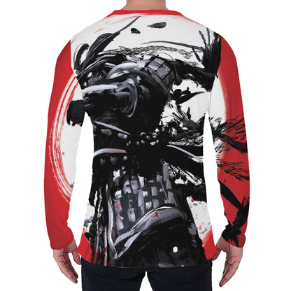 Samurai And Crow Print Men's Long Sleeve T-Shirt