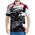 Samurai And Crow Print Men's Polo Shirt