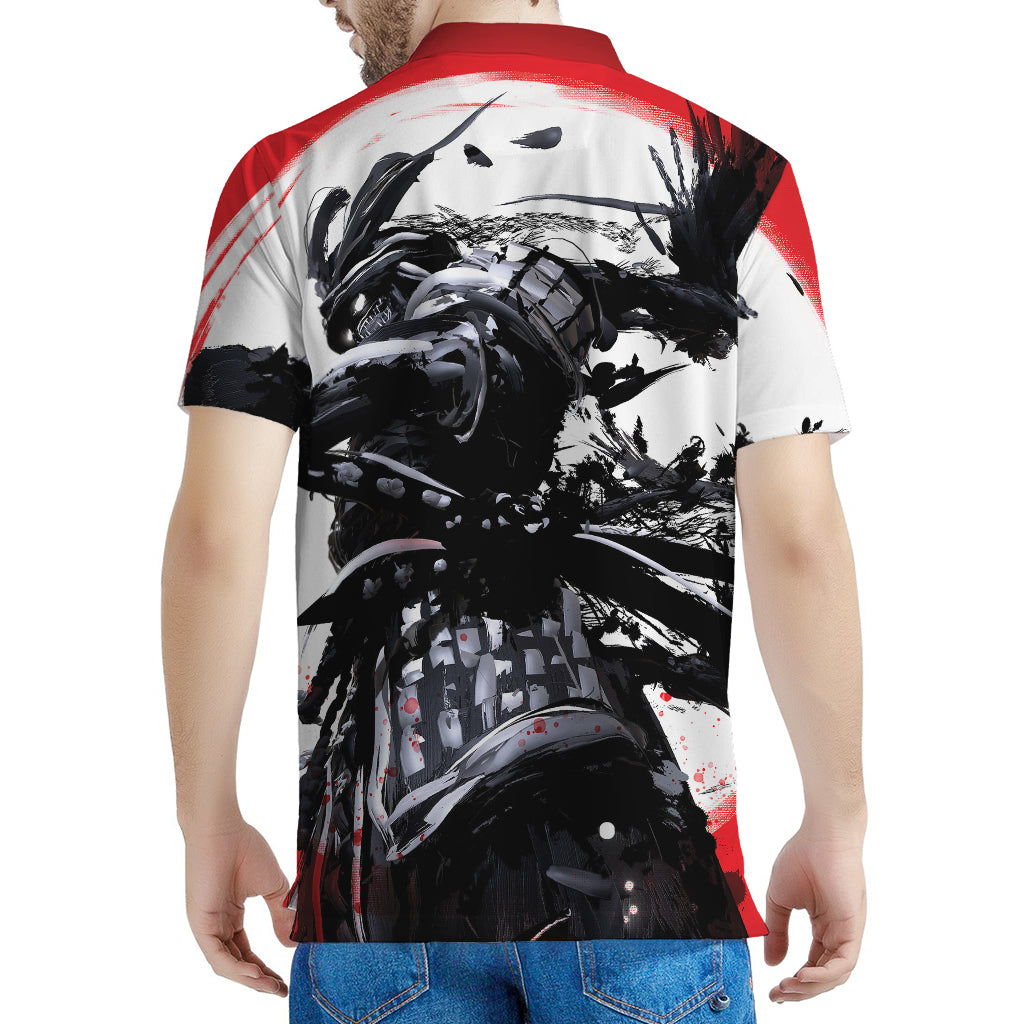 Samurai And Crow Print Men's Polo Shirt
