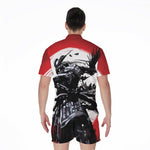Samurai And Crow Print Men's Rompers