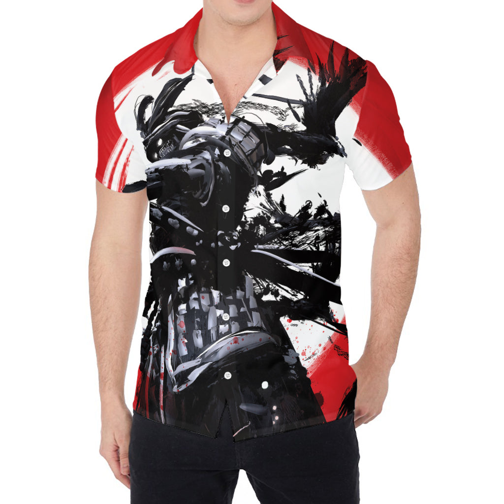 Samurai And Crow Print Men's Shirt