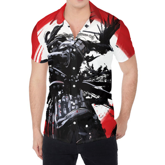 Samurai And Crow Print Men's Shirt