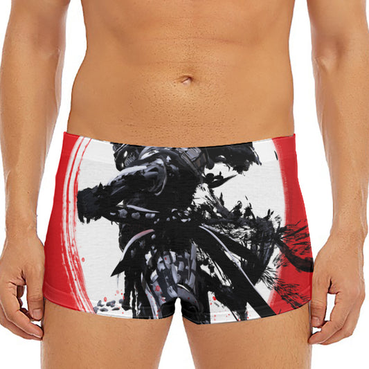 Samurai And Crow Print Men's Short Boxer Briefs