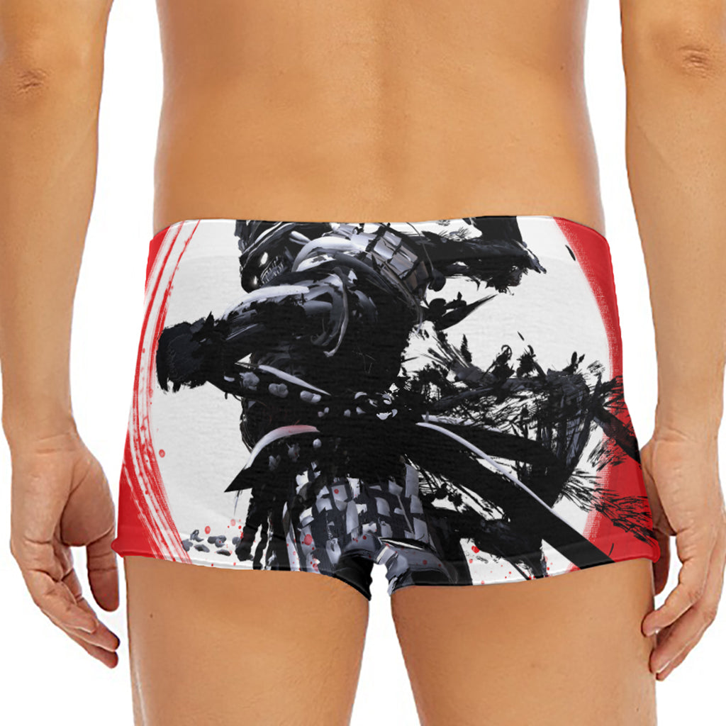 Samurai And Crow Print Men's Short Boxer Briefs