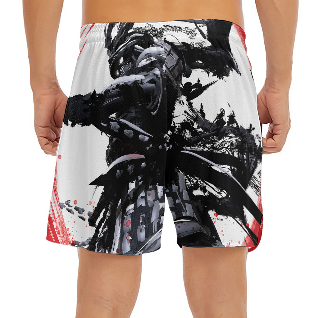 Samurai And Crow Print Men's Split Running Shorts