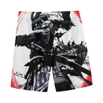 Samurai And Crow Print Men's Sports Shorts
