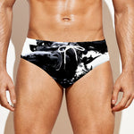 Samurai And Crow Print Men's Swim Briefs