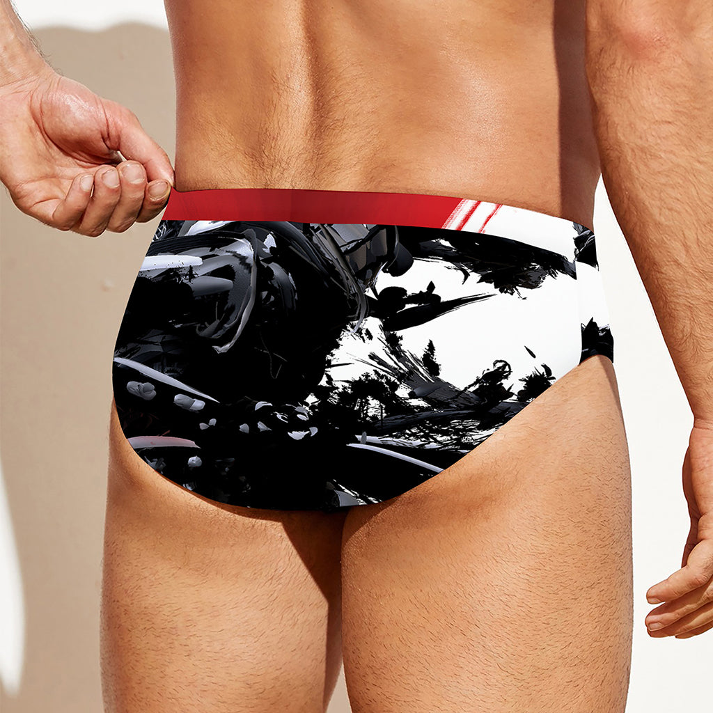 Samurai And Crow Print Men's Swim Briefs