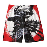 Samurai And Crow Print Men's Swim Trunks