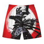 Samurai And Crow Print Men's Swim Trunks