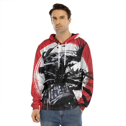 Samurai And Crow Print Men's Velvet Pullover Hoodie