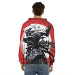 Samurai And Crow Print Men's Velvet Pullover Hoodie