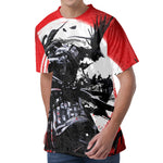 Samurai And Crow Print Men's Velvet T-Shirt