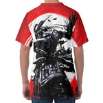 Samurai And Crow Print Men's Velvet T-Shirt