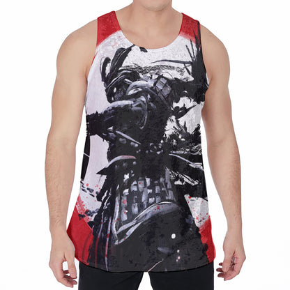 Samurai And Crow Print Men's Velvet Tank Top