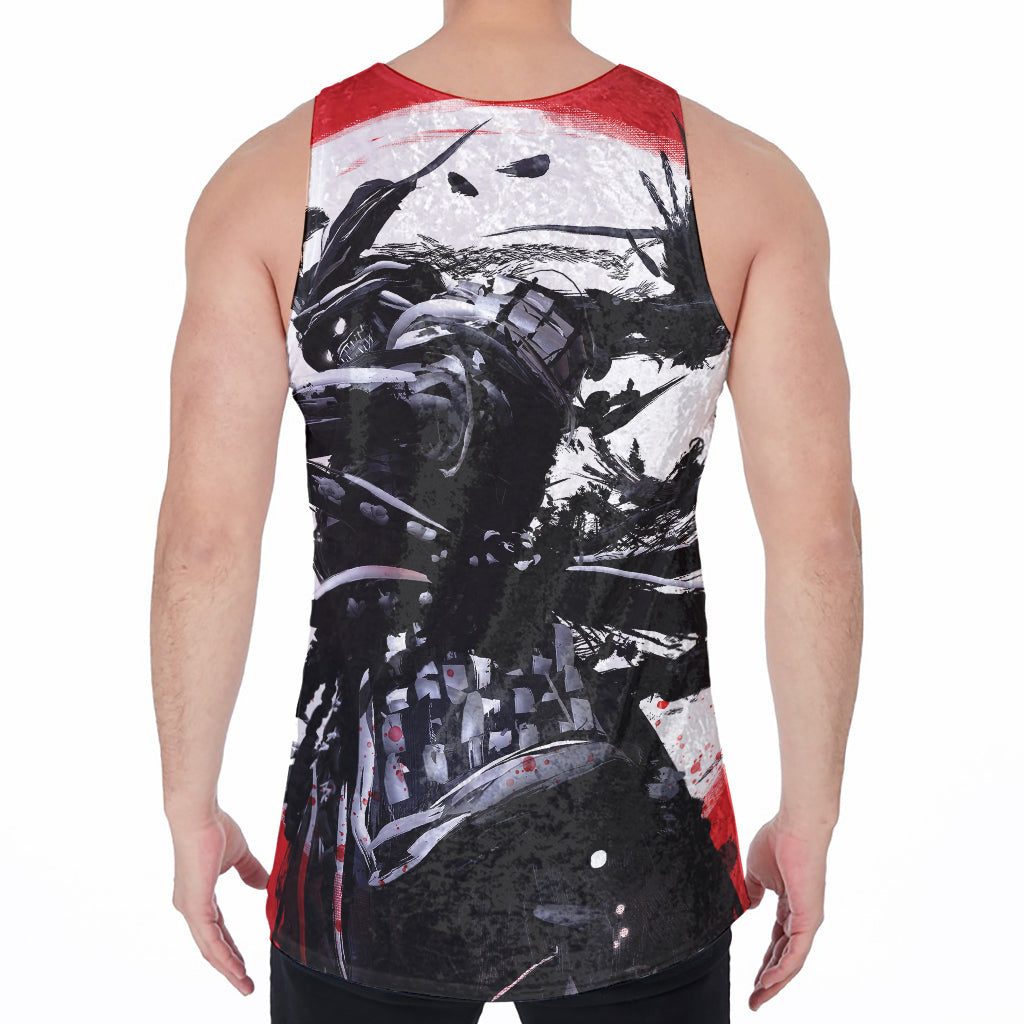 Samurai And Crow Print Men's Velvet Tank Top