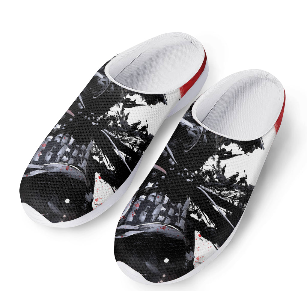 Samurai And Crow Print Mesh Casual Shoes
