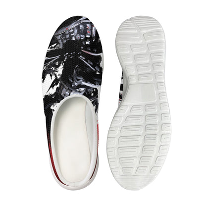 Samurai And Crow Print Mesh Casual Shoes