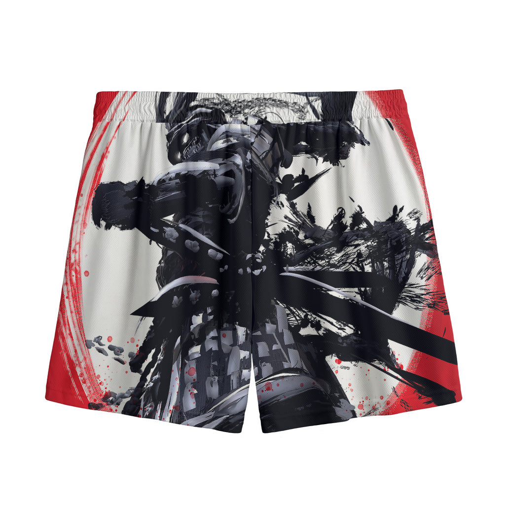 Samurai And Crow Print Mesh Shorts