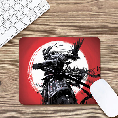 Samurai And Crow Print Mouse Pad