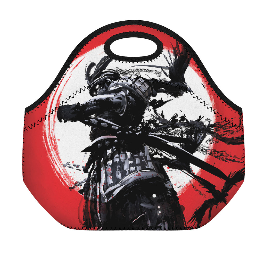 Samurai And Crow Print Neoprene Lunch Bag